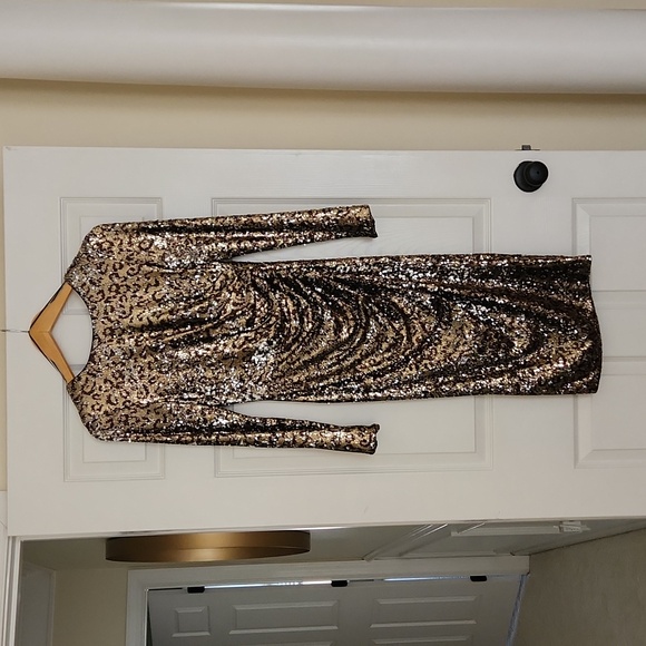 Dress the Population Emilia Gold Leopard Sequin Dress XS - Picture 1 of 6